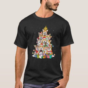 Camiseta Pijama de Luzes de Fada de Árvore de Natal Corgi C
