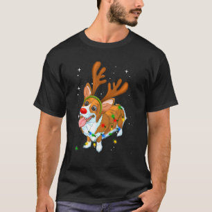 Camiseta Pijama de Luzes de Natal Rena de Natal Corgi