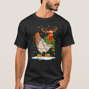 Camiseta Pijama de Luzes de Natal Rena de Natal de Frango