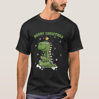 Camiseta Pijama de Natal Árvore Rex Dinossaur Engraçado Din