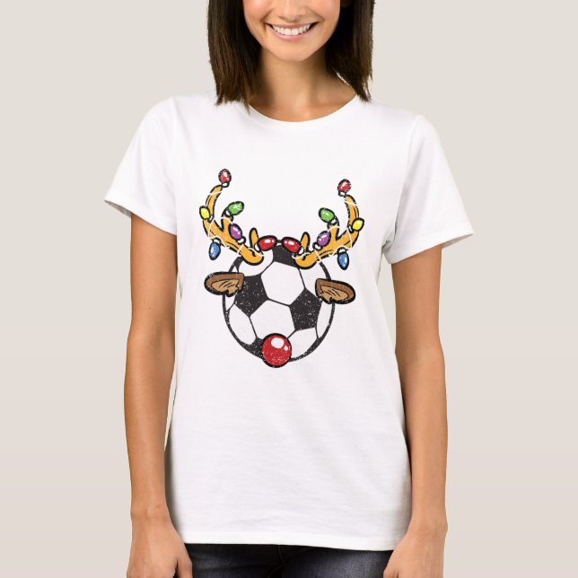 Camiseta Pijama de Natal com Luzes de Rena do Futebol Ll X- (Frente)