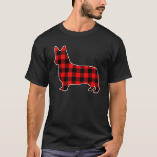 Camiseta Pijama de Natal Corgi Cachorro Plaid Gráfico Tê In