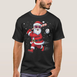 Camiseta Pijama de Natal de Beisebol do Papai Noel para Hom