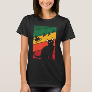 Camiseta Pijama de Natal do Gato Preto Fofo Papai Noel Rena