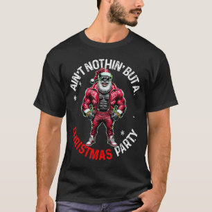 Camiseta Pijama de Natal do Papai Noel Afro-Americano Preto