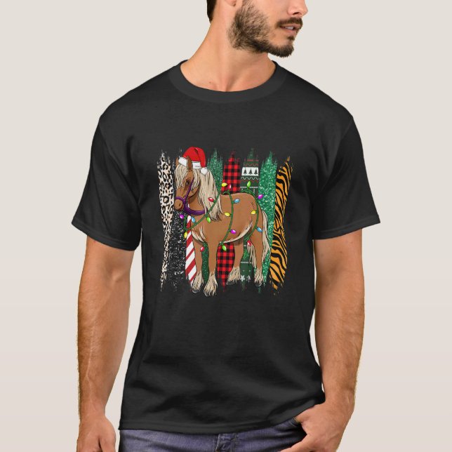 Camiseta Pijama de Natal Equina Xadrez Vermelha de Santa Ha (Frente)