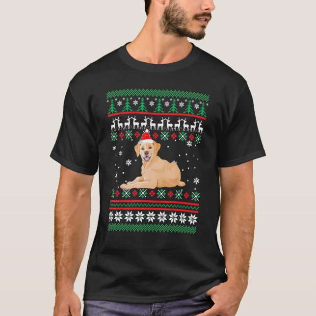 Camiseta Pijama de Natal Feio de Labrador Retriever com Cha (Frente)
