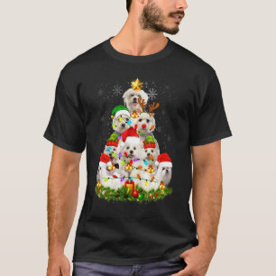 Camiseta Pijama de Natal Maltês Árvore Xmas Cachorro Pai Mã