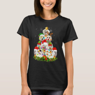 Camiseta Pijama de Natal Maltês Árvore Xmas Cachorro Pai Mã