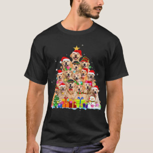 Camiseta Pijama de Natal Retriever Dourado Árvore Presente