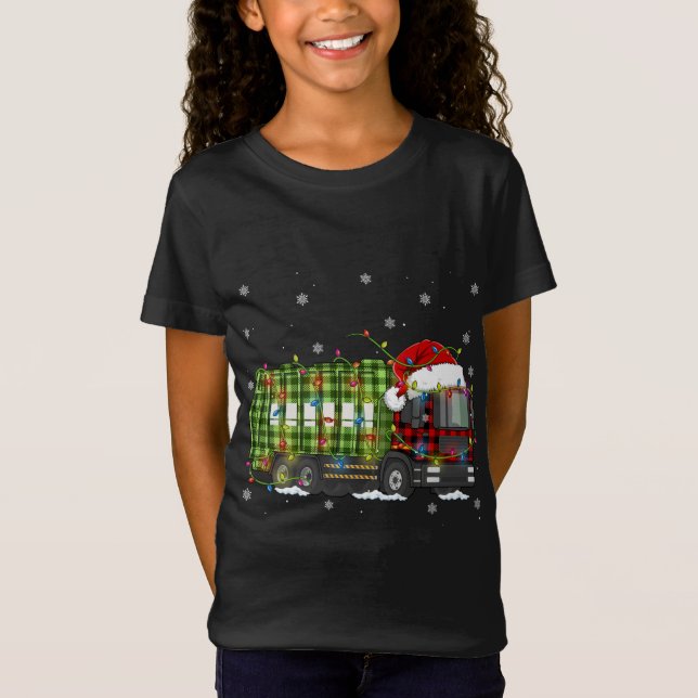 Camiseta Pijama do Caminhão de Lixo de Natal da xadrez (Frente)