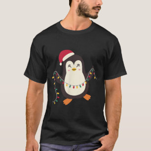 Camiseta Pijamas Cutes Pinguins Papais noeis Xmas Luzes de