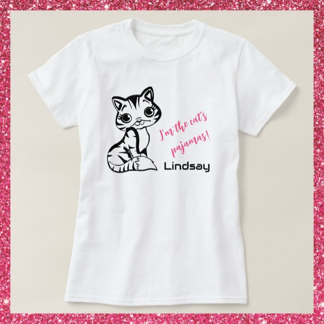 Camiseta Pijamas de Gato Bonito e Rosa (Criador carregado)