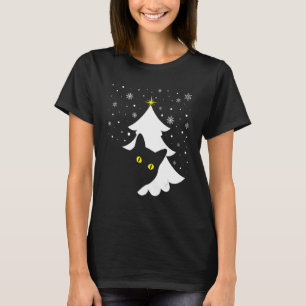 Camiseta Pijamas de Natal de Árvore de Natal Gato Preto