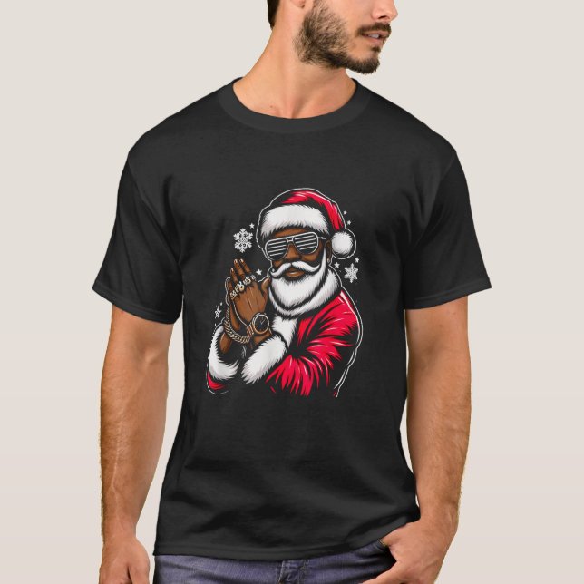 Camiseta Pijamas de Natal de Santa Afro-Americanos Cool Bla (Frente)