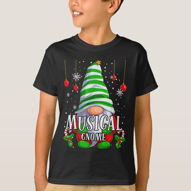 Camiseta Pijamas de Natal do Gnome Musical Combinando Famíl (Frente)