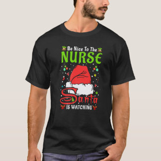Camiseta Pijamas de Natal Santa Seja Legal Com a Enfermeira