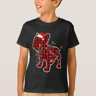 Camiseta Pijamas de Natal Xadrez de Bulldog Francês para Fa
