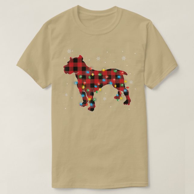 Camiseta Pijamas Red Buffalo Xadrez Pitbull Cachorros Amant (Frente do Design)