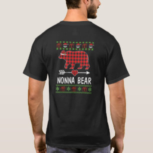 Camiseta Pijamas Vermelhas Xadrez Família Nonna Urso Santa