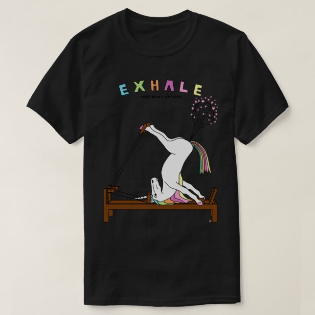 Camiseta Pilates Unicorn Exhale Outline (Frente do Design)
