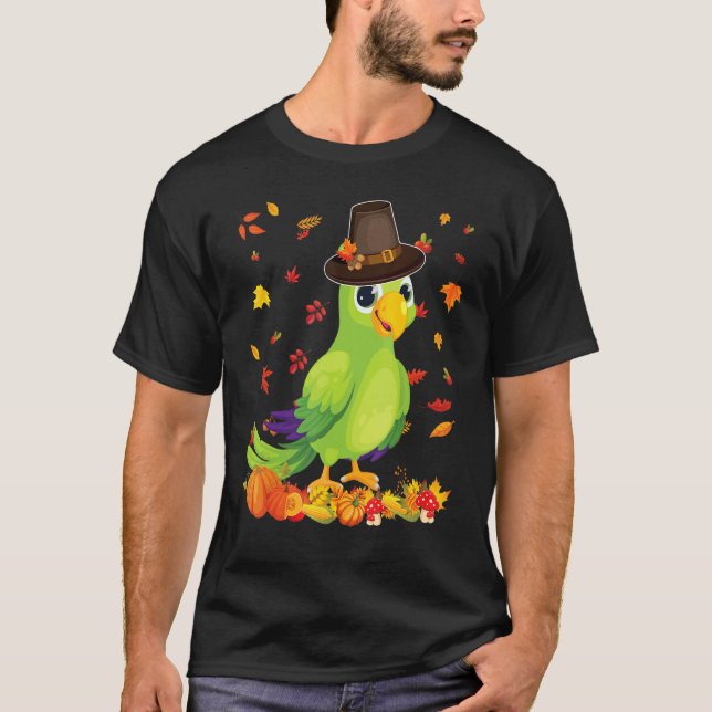 Camiseta Pilgrim Parrot Happy Thanksgiving Thankful Pumpkin (Frente)
