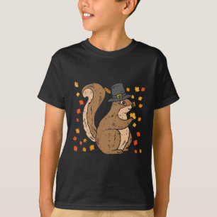 Camiseta Pilgrim Squirrel Cute Ação de Graças outono Ani
