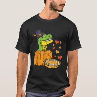 Camiseta Pilgrim Trex Dinosaur Pumpkin Pie Kid de Ação de G