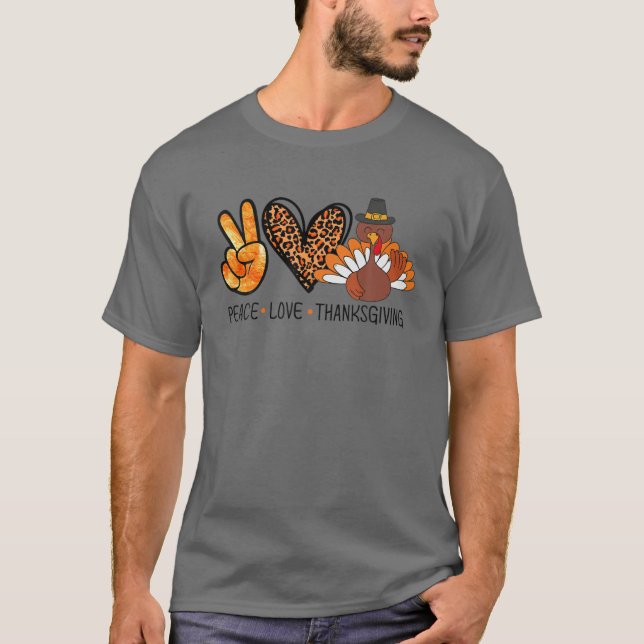 Camiseta Pilgrim Turkey Peace Love Thanksgiving Funny Thank (Frente)