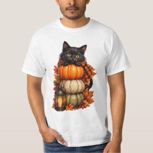 Camiseta Pilha de Abóbora de Gato Preto Halloween