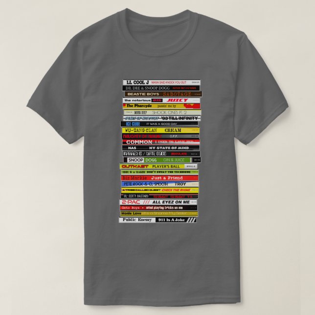 Camiseta Pilha de CD Hip Hop 90s (Frente do Design)