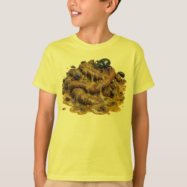 Camiseta Pilha de Cocô Fedorenta Coberta de Insetos (Frente)