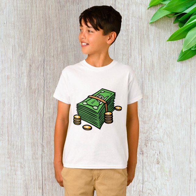 Camiseta Pilha de Dinheiro com Moedas Dinheiro (Criador carregado)