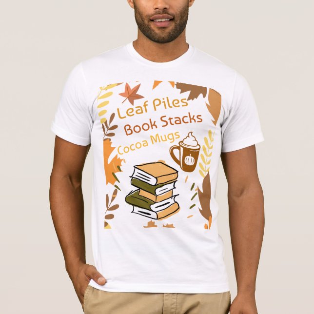 Camiseta Pilha de folhas-Pilhas-livros-Pilhas de cacau (Frente)