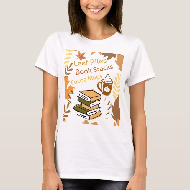 Camiseta Pilha de folhas-Pilhas-livros-Pilhas de cacau (Frente)