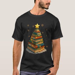 Camiseta Pilha de Livros Árvore de Natal Amante da Leitura 