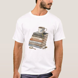 Camiseta Pilha de Livros de Aquarela Aconchegante com Xícar