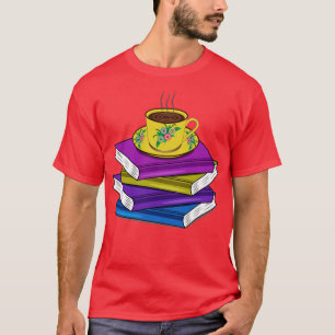 Camiseta Pilha De Livros E Café Quente