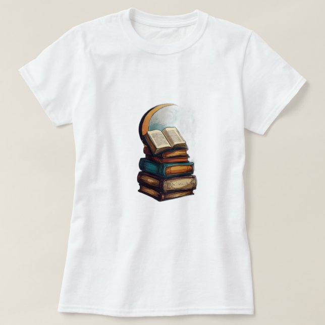 Camiseta Pilha de Livros Encantados Tee Celestial L (Frente do Design)