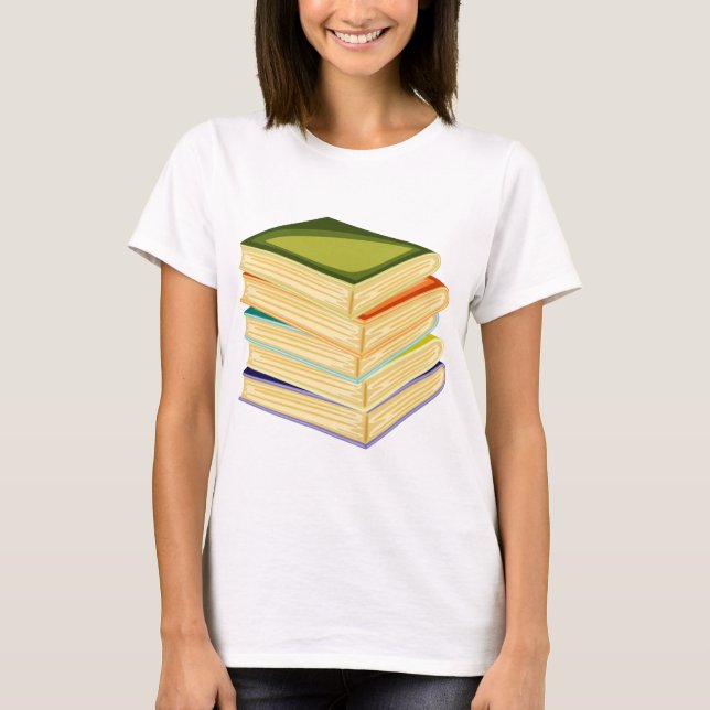 Camiseta Pilha de Livros Sobre Arte e Leitura (Frente)