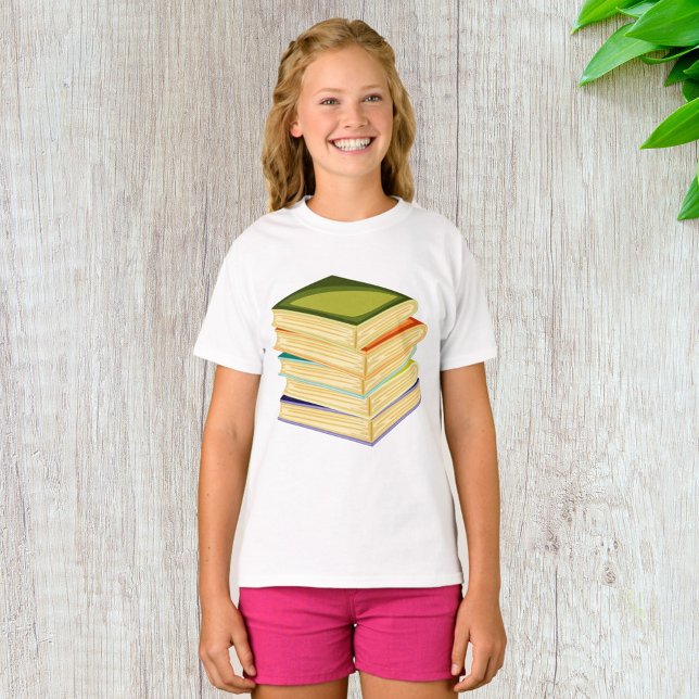 Camiseta Pilha de Livros Sobre Arte e Leitura (Criador carregado)