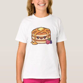 Camiseta Pilha de Panqueca Fofa Kawaii com Xarope e Frutas