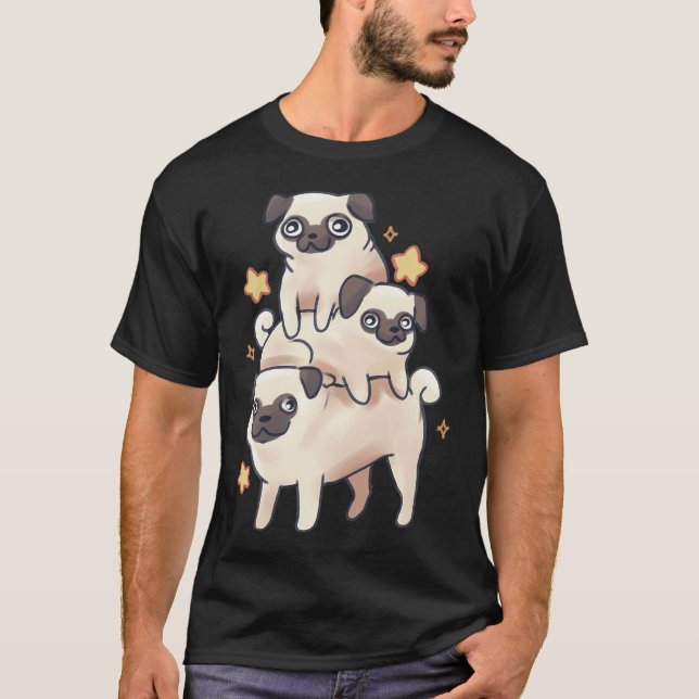Camiseta Pilha de Pug fofa (Frente)