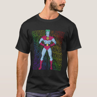 Camiseta Pilha de Texto do Capitão Planeta Herói do Arco-Ír