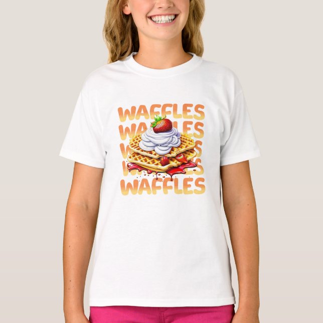 Camiseta Pilha de waffles cobertas em morangos (Frente)