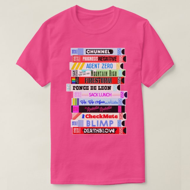 Camiseta Pilha VHS Fictícia (Frente do Design)