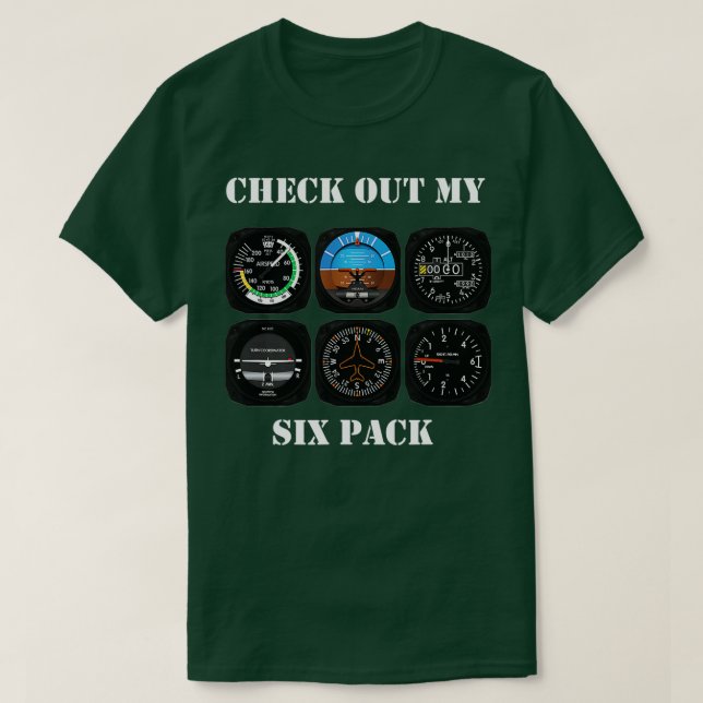 Camiseta Pilot Aviation Check Out My Six Pack Flying Airpla (Frente do Design)
