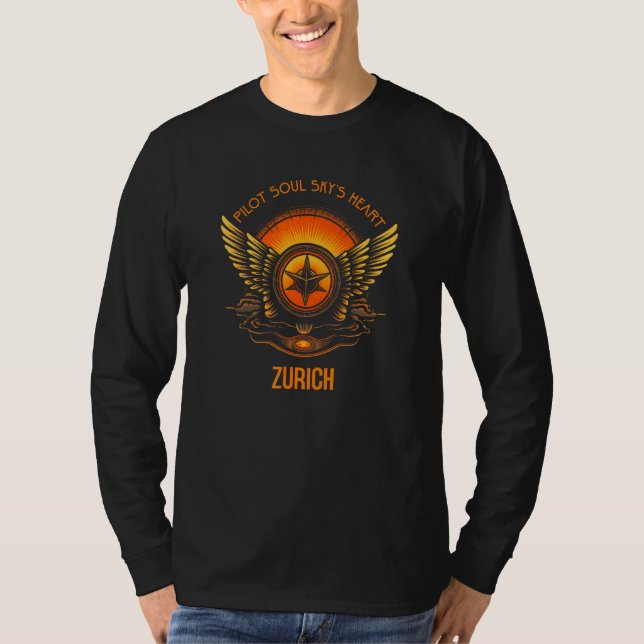 Camiseta Pilot s Soul Sky s Heart Zurich Skyline Design (Frente)