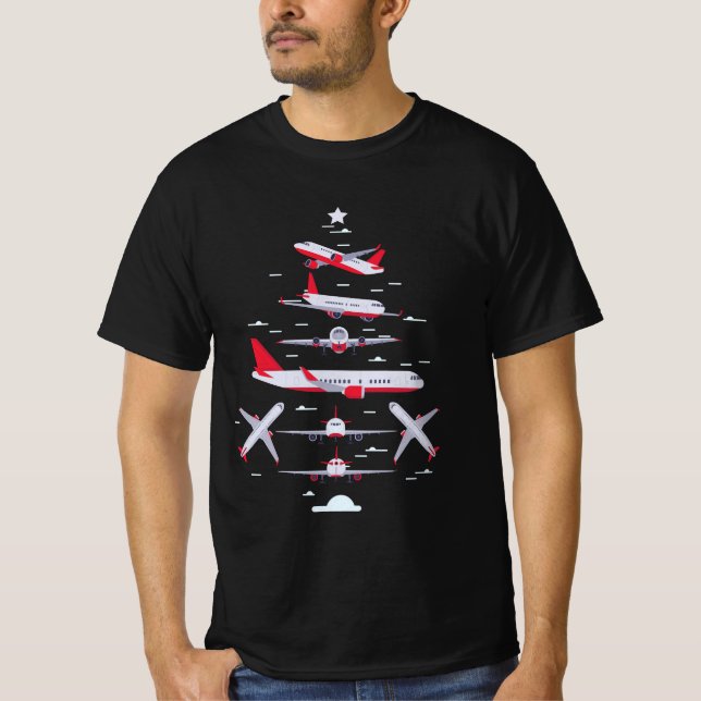 Camiseta Piloto de árvore de natal de avião Merry Natal Xma (Frente)