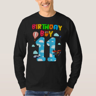 Camiseta Piloto De Avião 11 Birthday Boy Hélica De 11 Anos